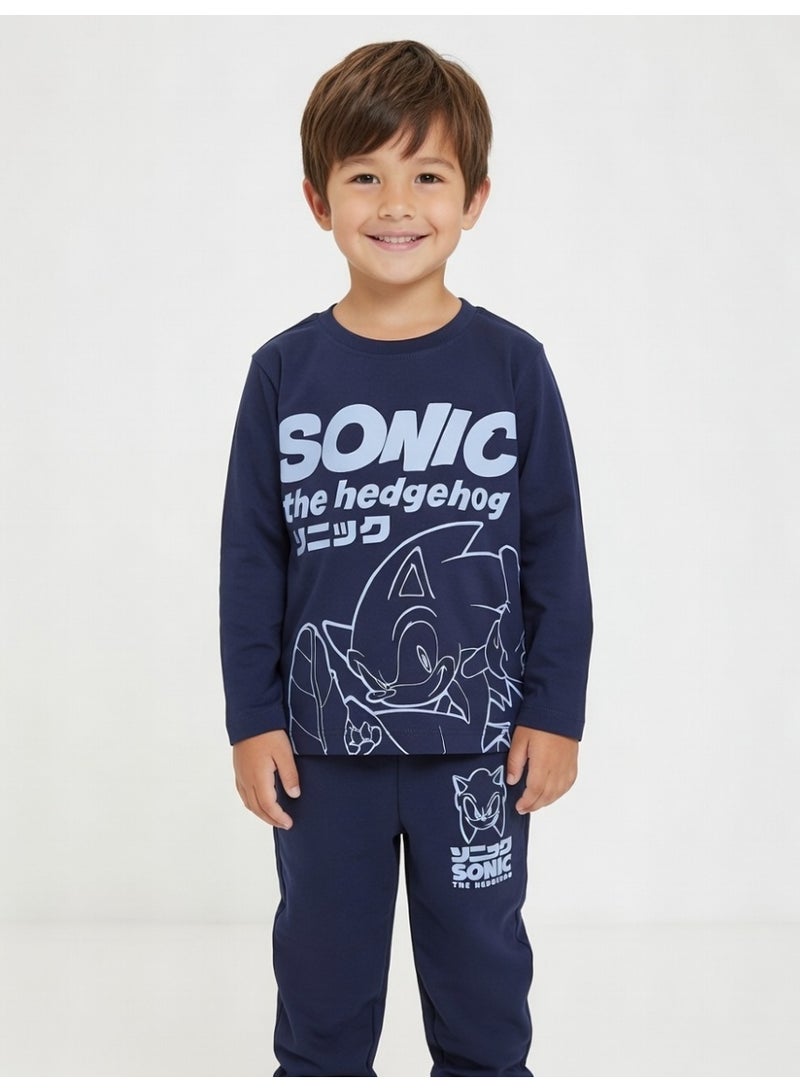 سونيك | طقم تيشيرت وبنطال بأكمام طويلة للأولاد | كحلي - Image 1